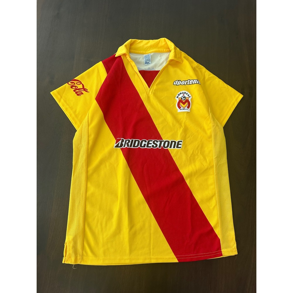 Vintage Monarcas Morelia Jersey Romini Yellow Red Sash Liga MX Soccer Men Med